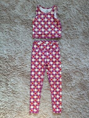 Hanna Andersson Set Leggings Top Tank Size 130 8 Girls Flowers